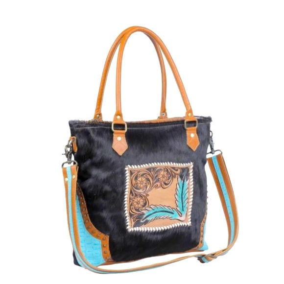 MYRA-HAND TOOLED LEATHER HAIR ON HANDBAG - Picture 5 of 9